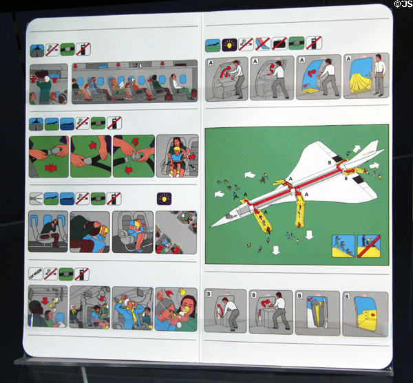 Concorde emergency instructions at National Museum of Flight. East Fortune, Scotland.