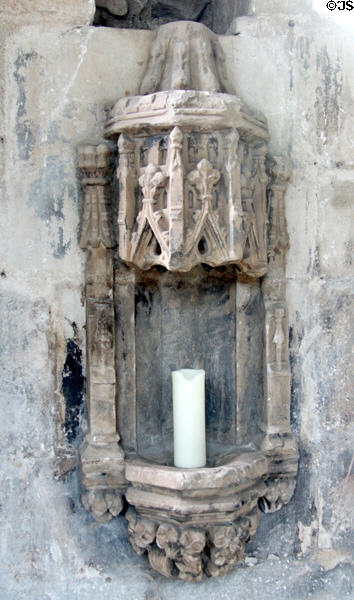 Wall carving with candle at Seton Collegiate Church. Seton, Scotland.