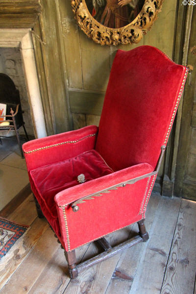 Reclining armchair in principal strangers room at Culross Palace. Culross, Scotland.