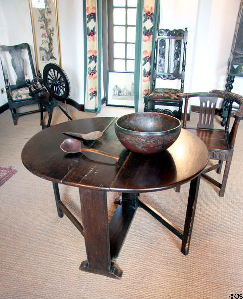 Gateleg table holding bowl & wooden spoons at The Study. Culross, Scotland.