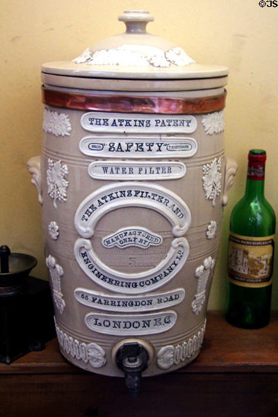 Water filter made by The Atkins Filter & Engineering Co, London, in service area at Hopetoun House. Queensferry, Scotland.