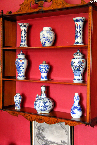 Chinese export porcelain vases & jars in main bedroom at Lauriston Castle. Edinburgh, Scotland.