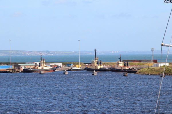 Working boats at Leith harbor. Edinburgh, Scotland.