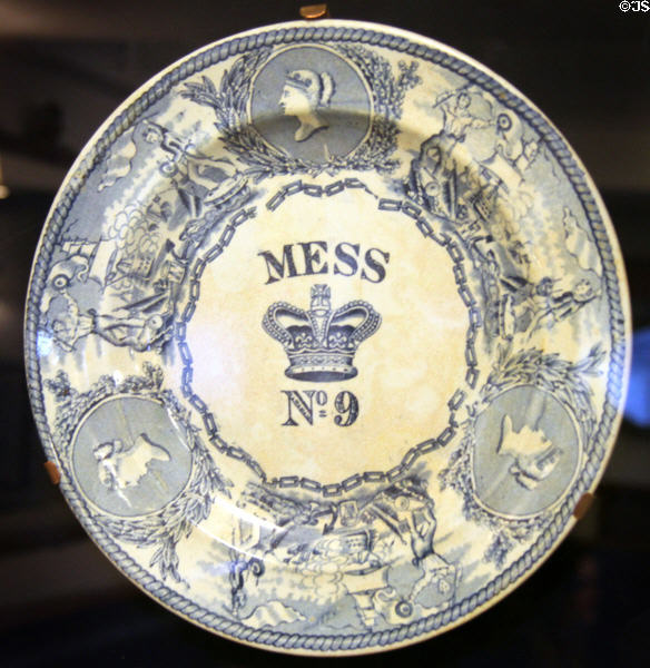 Dinner plate with visage of Queen Victoria from HMY Britannia (1869-1905) on Royal Yacht Britannia. Edinburgh, Scotland.