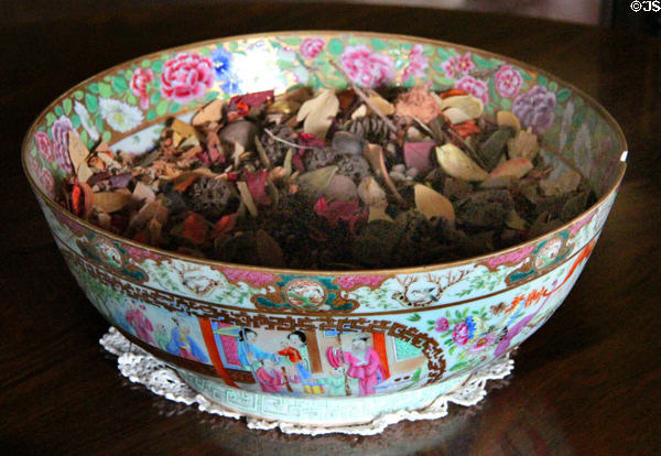 Chinese export porcelain punch bowl in drawing room at Abbotsford House. Melrose, Scotland.