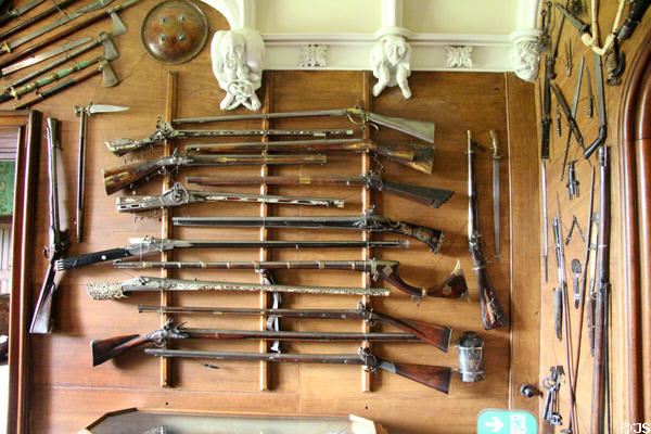 Flintlock rifles in armory at Abbotsford House. Melrose, Scotland.