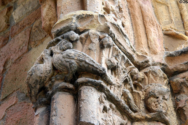 West front doorway carving details Jedburgh Abbey. Jedburgh, Scotland.