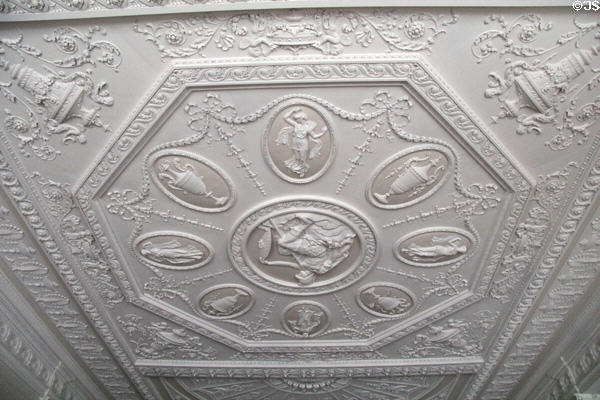 Dining room Adamesque ceiling at Manderston House. Duns, Scotland.