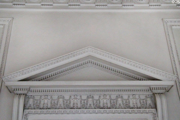 Hall pediment with Adamesque themes interpreted by John Kinross in Hall at Manderston House. Duns, Scotland.