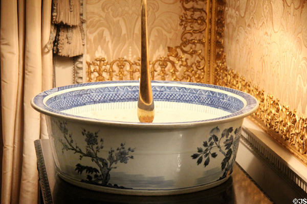 Chinese-export porcelain bowl used as lamp base in drawing room at Manderston House. Duns, Scotland.