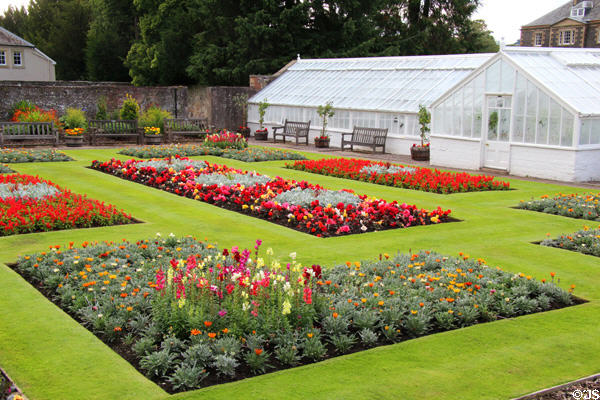 Flower garden & greenhouse near Melrose Abbey. Melrose, Scotland.