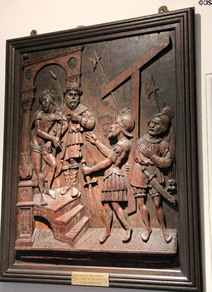 Pontius Pilate carving in chapel at Traquair House. Scotland.