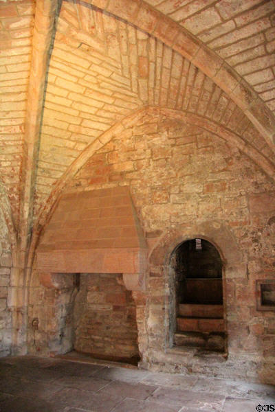 Fireplace in undercroft of Abbot's House at Arbroath Abbey. Arbroath, Scotland.