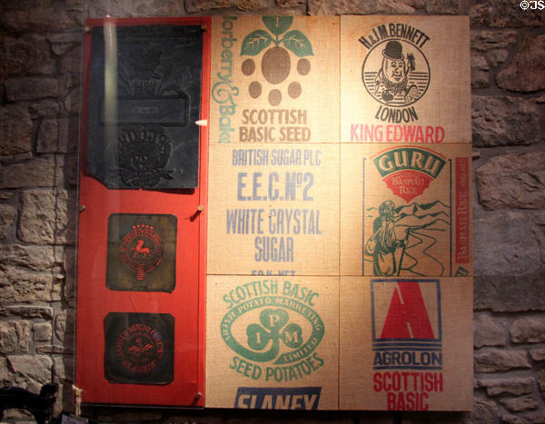 Jute bags made for shipping commodities at Verdant Works Museum. Dundee, Scotland.