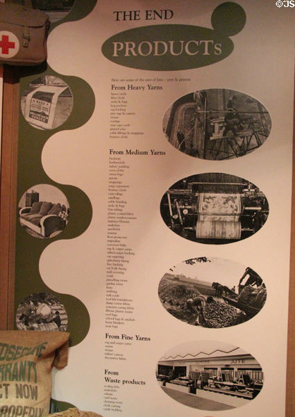 List of jute products at Verdant Works Museum. Dundee, Scotland.