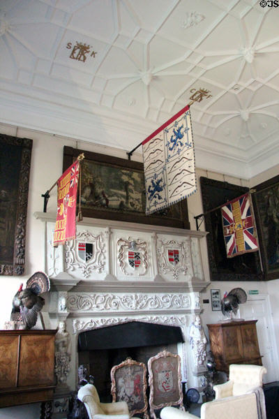 Fireplace in billiard room / library at Glamis Castle. Angus, Scotland.