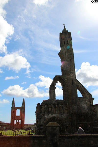 Western tower (1272-9) with eastern towers beyond at St Andrews Cathedral. St Andrews, Scotland.