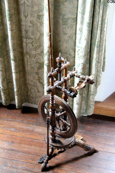Spinning wheel (17thC) like ones that Mary Queen of Scots used in Queen's bedchamber at Falkland Palace. Falkland, Scotland.