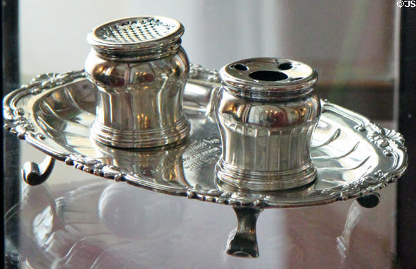 Silver inkwell bought (c1730) by Lord Chief Justice Mansfield with his first earnings as barrister at Scone Palace. Perth, Scotland.