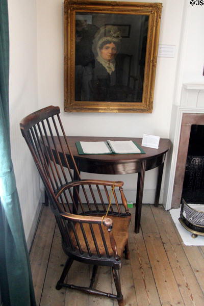Mahogany side table (late 18thC) from Thomas White, a friend of Burns, behind Windsor chair at Robert Burns House. Dumfries, Scotland.