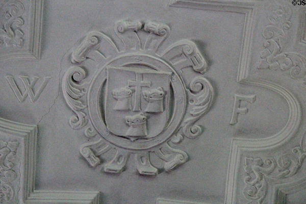 William Forbes crest on The Hall ceiling at Craigievar Castle. Alford, Scotland.