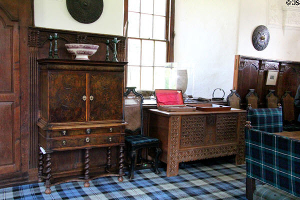 Cabinet & chest in The Hall at Craigievar Castle. Alford, Scotland.
