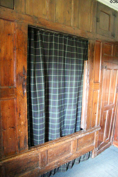 Housekeepers room with box bed at Craigievar Castle. Alford, Scotland.