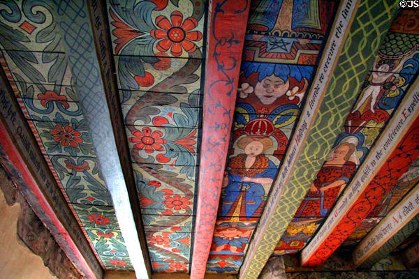 Ceiling painting with figures & poetry in Muses room at Crathes Castle. Crathes, Scotland.