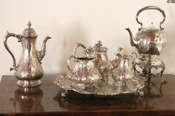 Silver coffee & tea service at Drum Castle. Drumoak, Scotland.