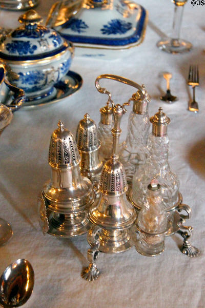 Cruet set in dining room at Brodie Castle. Brodie, Scotland.