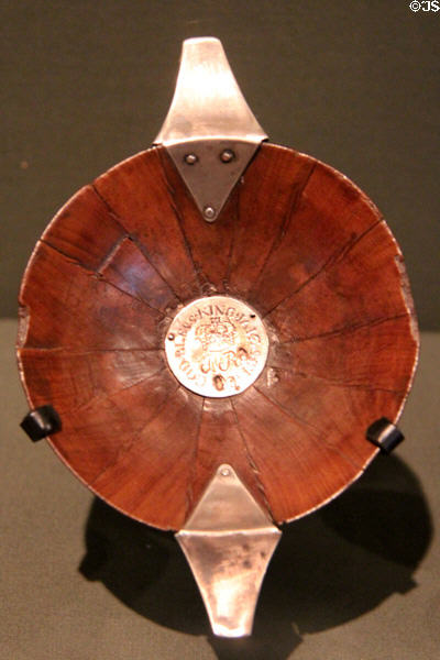 Wood & silver quaich (c1730) engraved 'God Bless King James 8' at Culloden Moor Visitor Centre. Culloden Moor, Scotland.