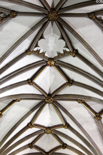 Detail of vaulting in Bristol Cathedral. Bristol, England.