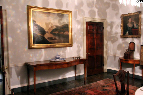 Georgian style furniture & knife box in parlor at Georgian House Museum. Bristol, England.
