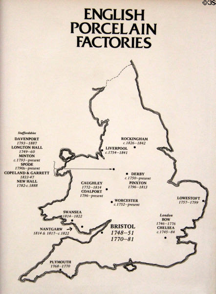 Map of English porcelain factories at Bristol Museum & Art Gallery. Bristol, England.
