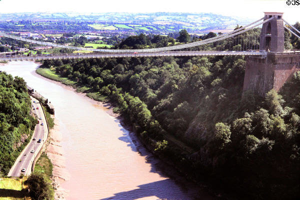 Clifton Suspension Bridge (1864) outside Bristol spanning Avon Gorge & Avon River. Bristol, England.