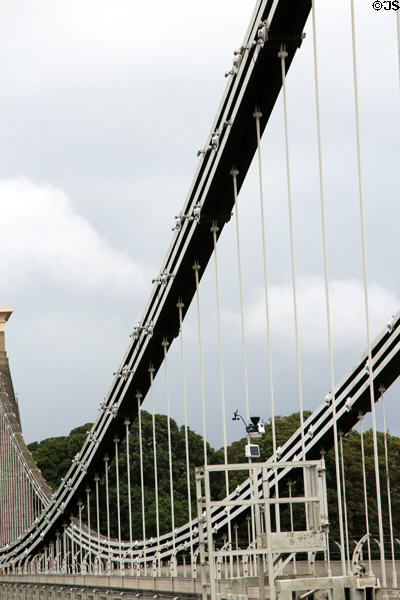 Three sets of independent wrought iron eyebar chain links supporting Clifton Suspension Bridge. Bristol, England.