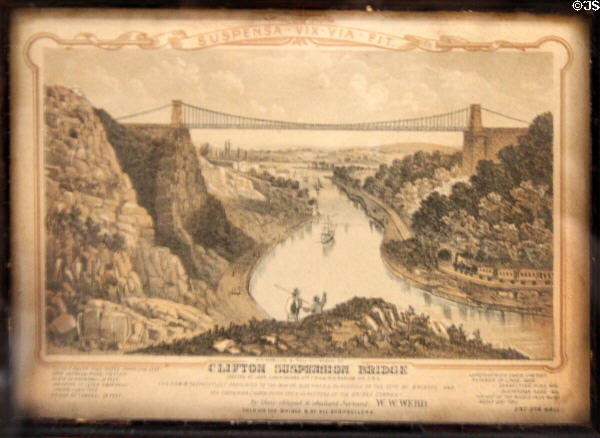 Early graphic of Clifton Suspension Bridge. Bristol, England.