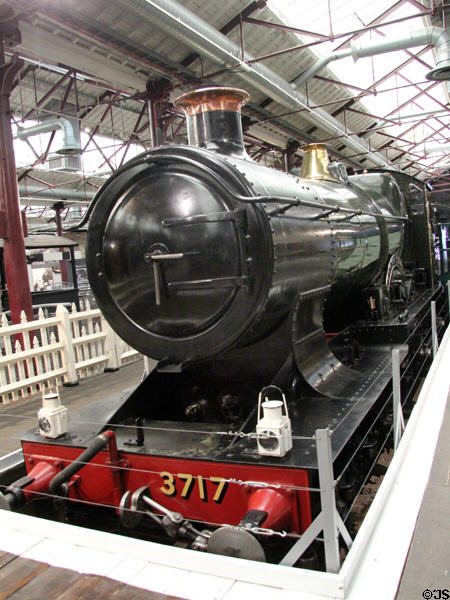 City of Truro (1903), one of the City Class of locomotives (#3717) designed by George Jackson Churchward, GWR Chief Mechanical Engineer for the first quarter of 20thC,at STEAM Museum of Great Western Railway. Swindon, England.