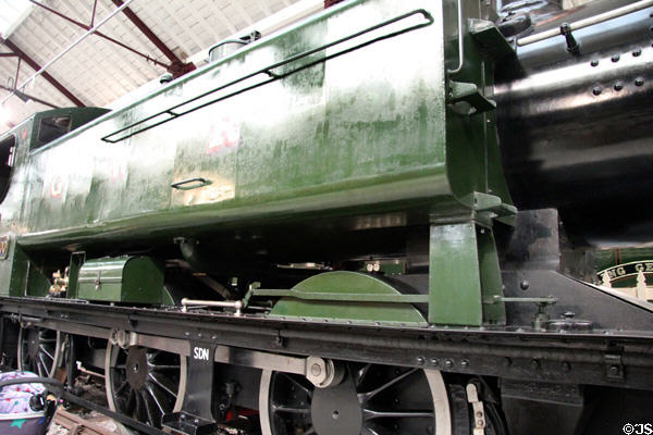 GWR Locomotive No 9400 (1947), among last to be built at Swindon & used for many years, known as "Pannier Tank" because water tanks carried on side of boiler like horse pannier bags at STEAM Museum of Great Western Railway. Swindon, England.