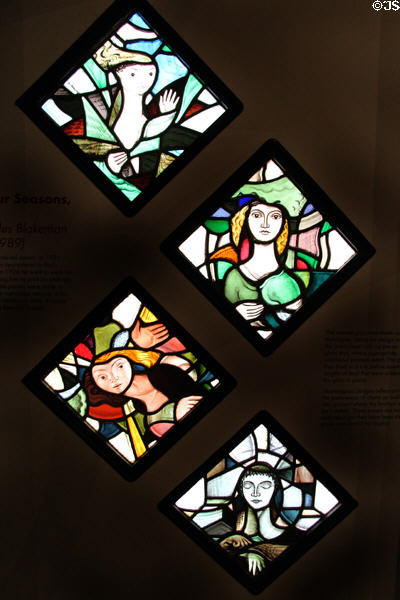 The Four Seasons stained glass panels (1948) made by Charles Blakeman at Court Barn Museum. Chipping Campden, England.