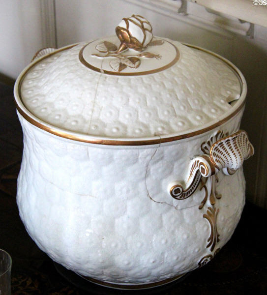Porcelain urn with gold trim at Chastleton House. Moreton-in-Marsh, England.