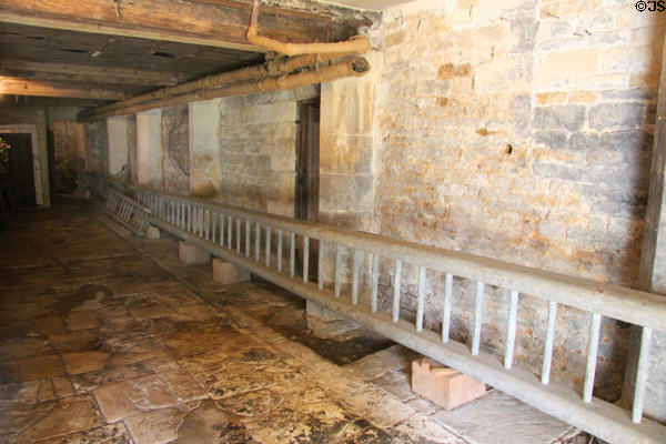 Antique long wooden ladder for Chastleton House maintenance. Moreton-in-Marsh, England.