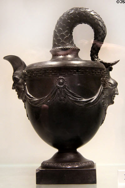 Black Basalt ewer (1775-80) by Wedgwood based on book of ancient vases at World of Wedgwood. Barlaston, Stoke, England.