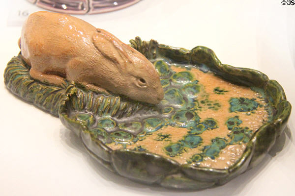 Tray with rabbit figure (c1900) by Harry Barnard (associated with Wedgwood) at World of Wedgwood. Barlaston, Stoke, England.