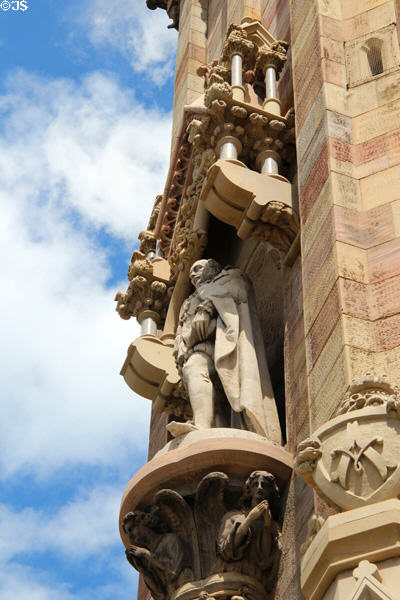 Prince Albert statue on face of Albert Clock tower (1870) in Queen's Square. Belfast, Northern Ireland.