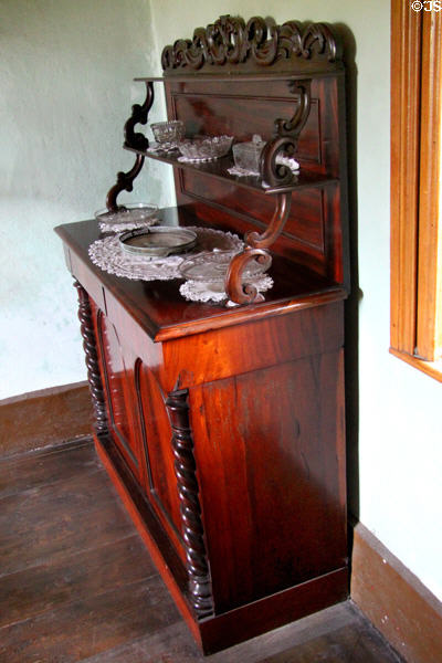 Dining room sideboard in Drumnahunshin Farm at Ulster Folk Park. Belfast, Northern Ireland.