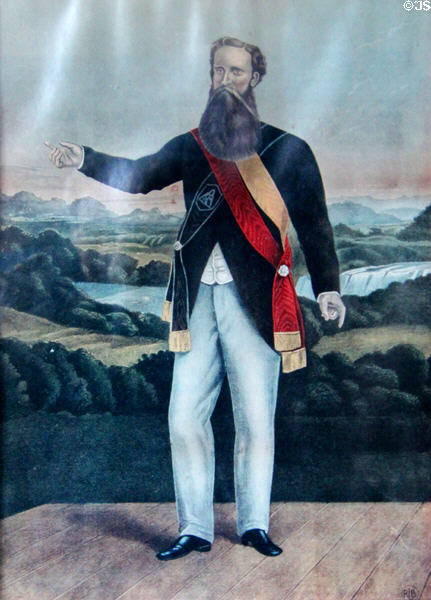 Portrait of Orangeman in regalia in Hand & Pen Orange Lodge 597 at Ulster Folk Park. Belfast, Northern Ireland.