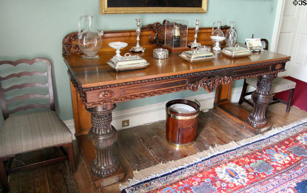 Dining room sideboard with plate bucket at Florence Court. Enniskillen, Northern Ireland.