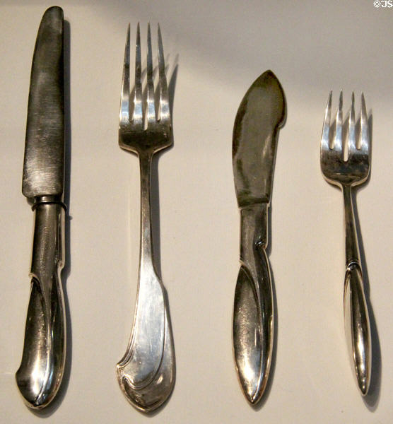 Art Nouveau silverware cutlery (1902) by Henry van de Velde & cast by Koch & Bergfeld of Bremen at British Museum. London, United Kingdom.
