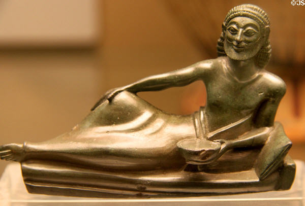 Greek bronze banqueter figure (c530-500 BCE) prob. Laconian from Dodna at British Museum. London, United Kingdom.
